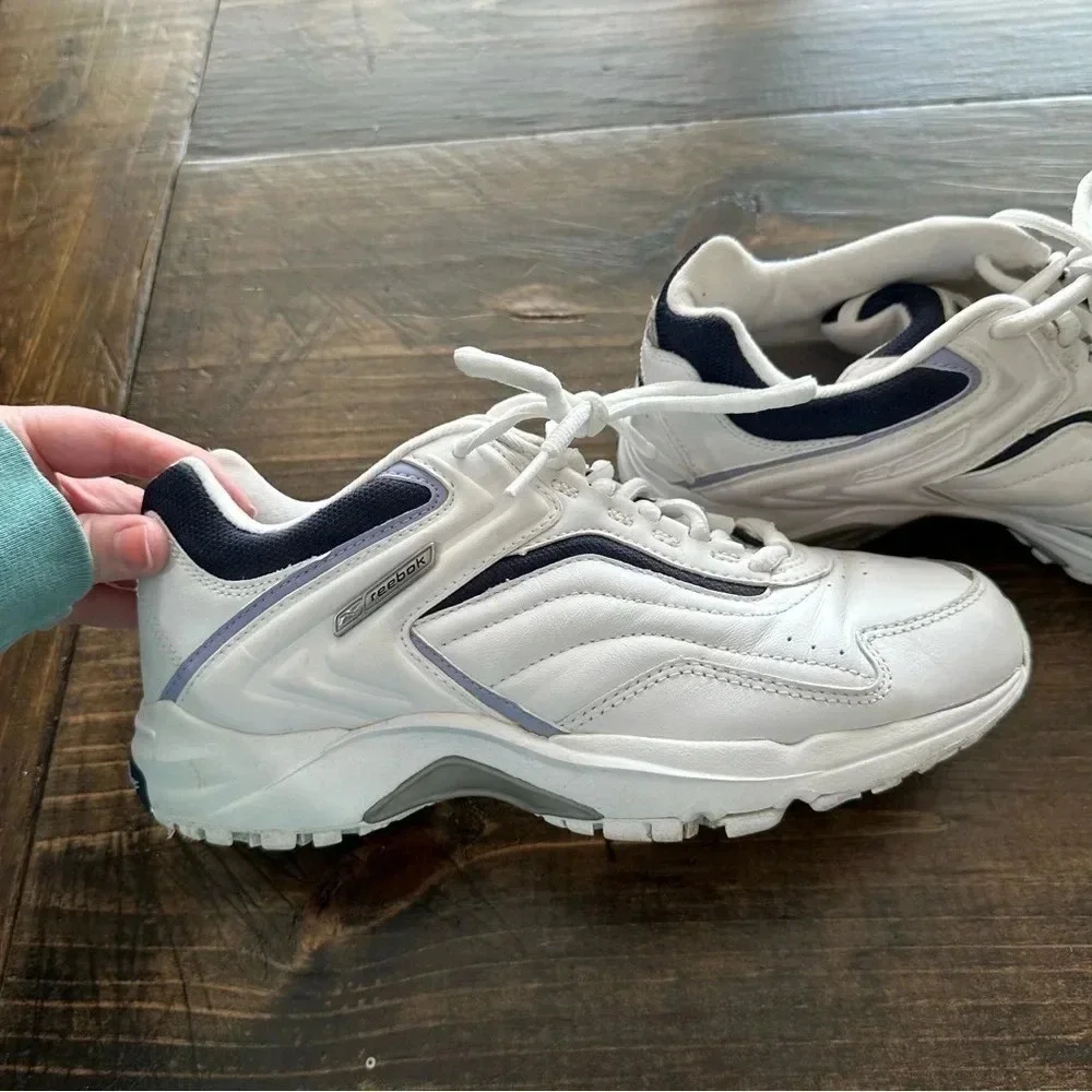 Reebok DMX Walk Men’s White & Blue Lace-Up Tennis Shoes Size 8 GUC